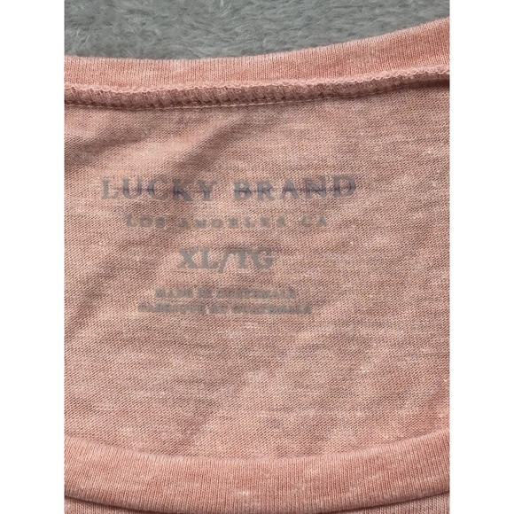 Lucky Brand Graphic Tee XL Pink Floral Trade Mark Boho Style Scoop Neck - Picture 3 of 7